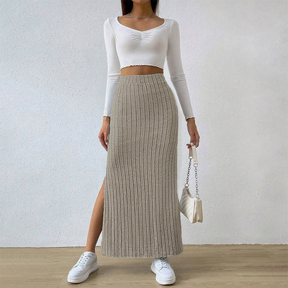 Slit Long Sheath Skirt Women's High Elastic