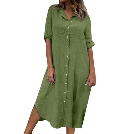 Plus Size Women's Cotton And Linen Shirt Dress