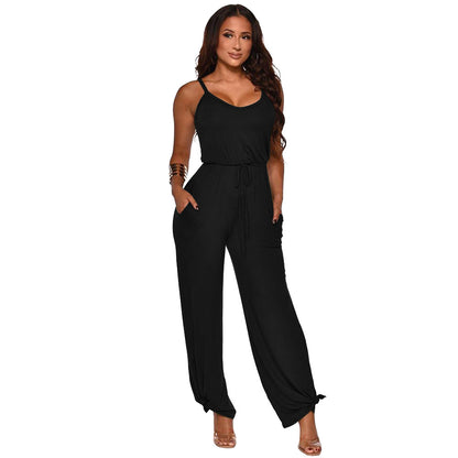 Women's Cotton-like High Waist Jumpsuit