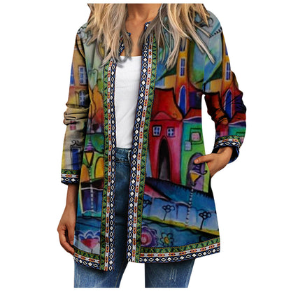 Women's Printed Long-sleeved Coat Cardigan