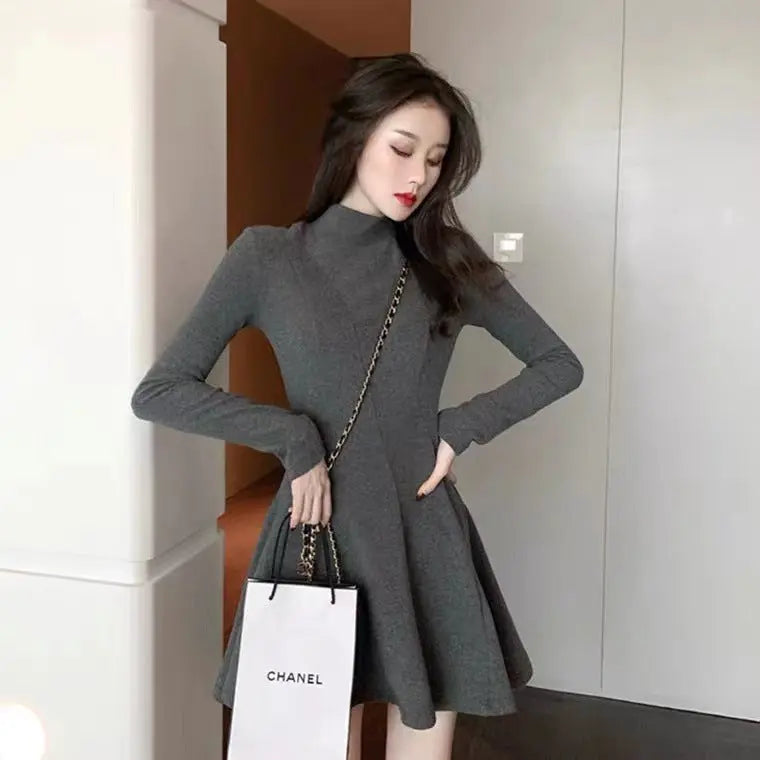 Autumn And Winter Half-high Collar Waist Trimming Short Coat Inner Wear Dress High-grade Bottoming Ladies Glamour Gale