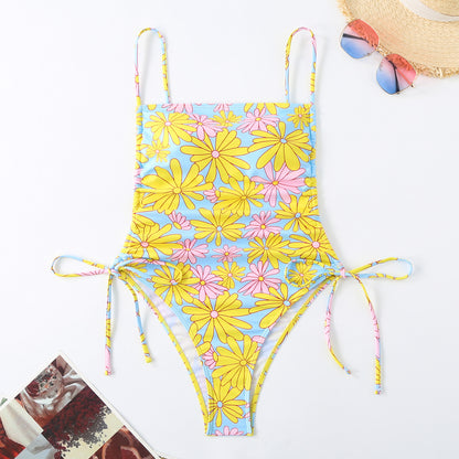 Vacation Style Drawstring Slimming Sexy One Piece Swimsuit