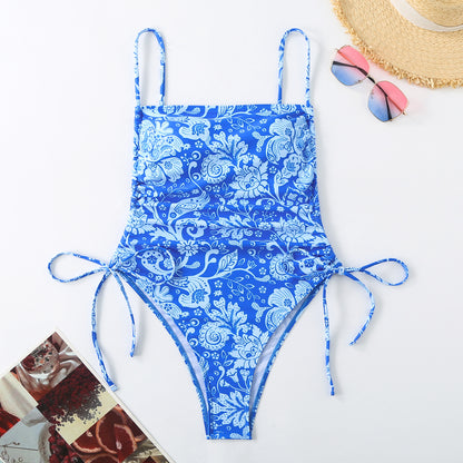 Vacation Style Drawstring Slimming Sexy One Piece Swimsuit