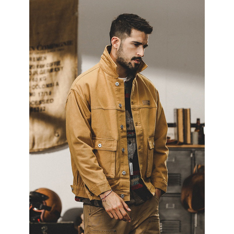 American Retro Siro Textile Workwear Jacket Men's Winter Antique Style Urban Outdoor Leisure Safari Jacket Vintage Jacket Men