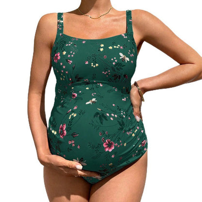 Printed Pregnant Women's One-piece Swimsuit Women's High Waist Sling