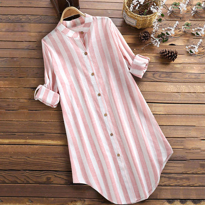 Striped Long Sleeve Shirt Leisure Plus Size