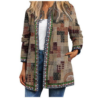 Women's Printed Long-sleeved Coat Cardigan