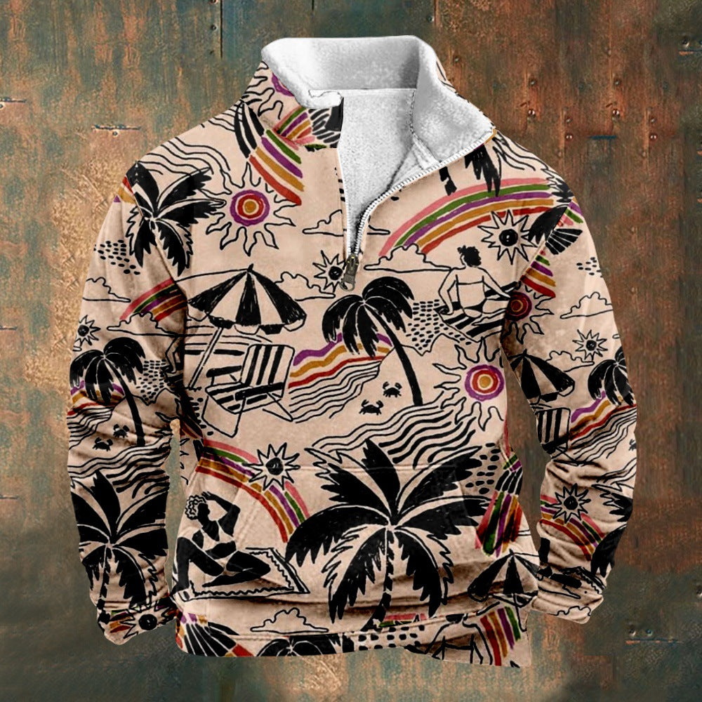 Cross Border Digital Printing Long Sleeve Stand Collar Half Zip Sweater Inner Cut - Glamour Gale