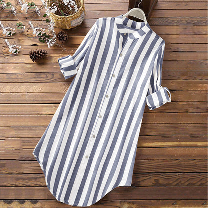 Striped Long Sleeve Shirt Leisure Plus Size