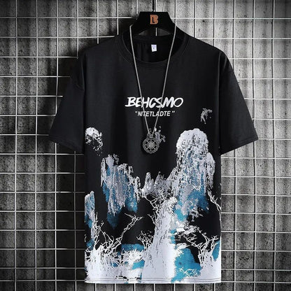 Short Sleeve Men's Ink Painting Graffiti T-shirt Sports Breathable