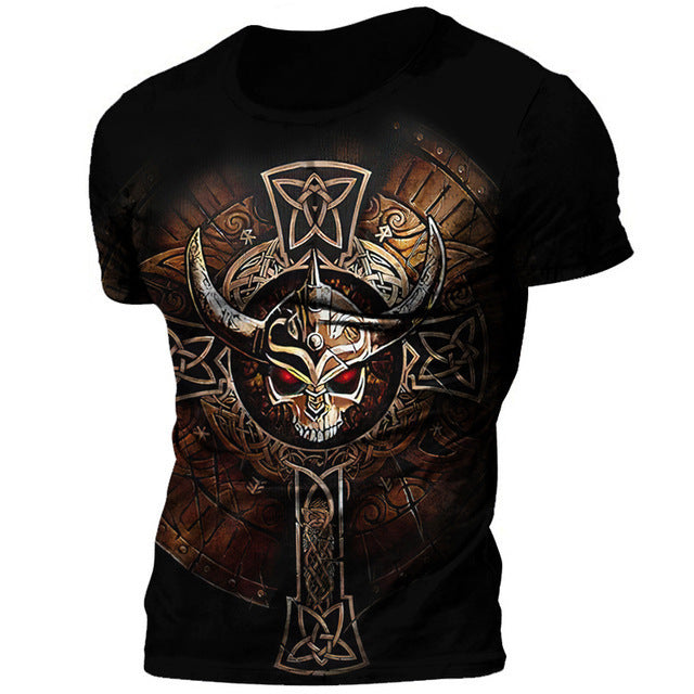 Viking Style 3D Printed Men's T-shirt Round Neck Short Sleeve Top