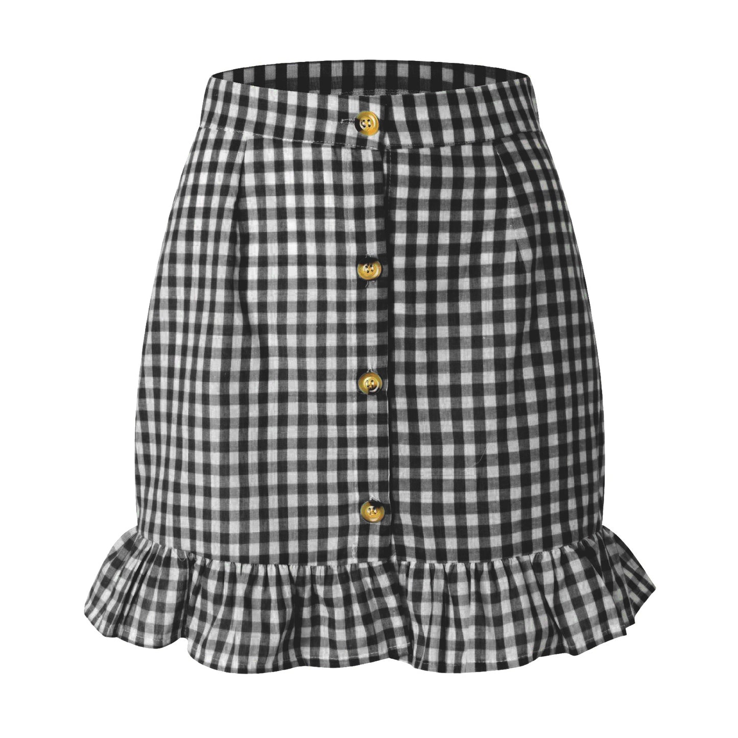 Women's Plaid Lotus Leaf Skirt High Waist