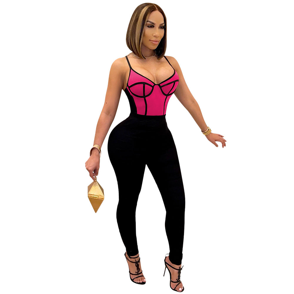 Women's Tight-fitting Jumpsuit With Suspenders