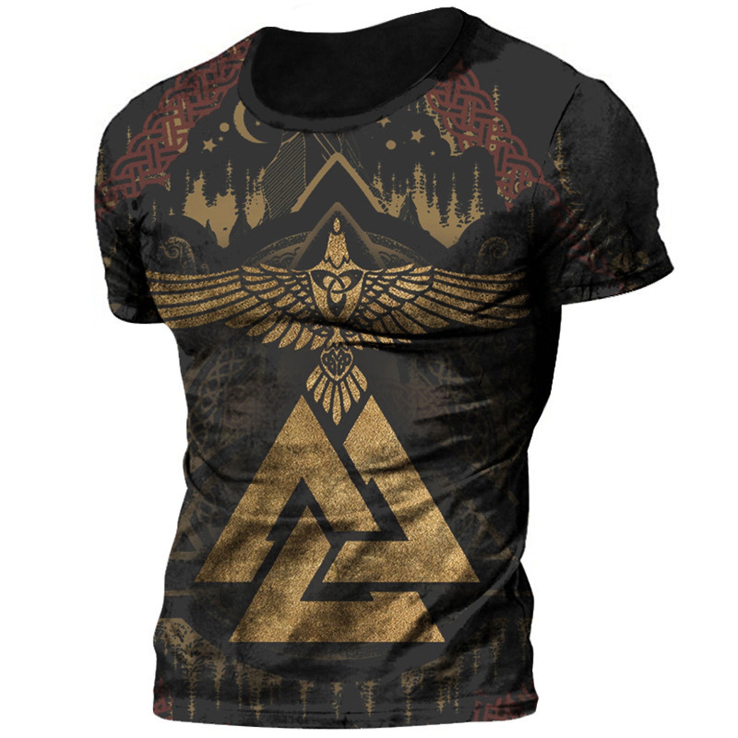 Men's Polyester Crew Neck Casual Printed 3D T-shirt