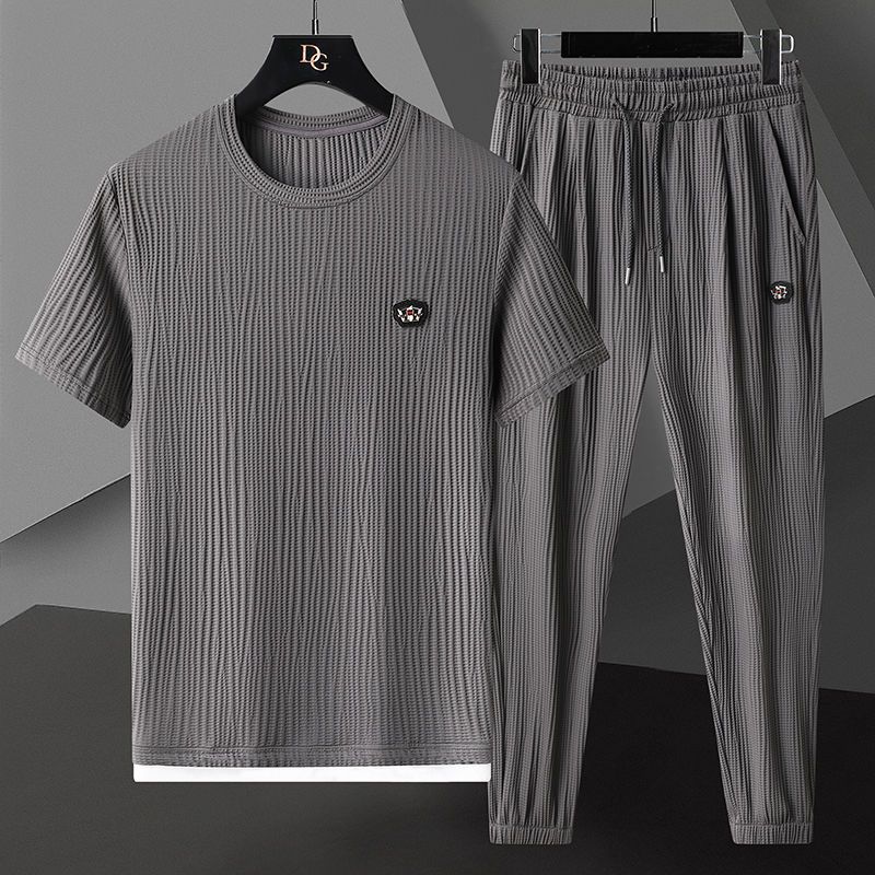 Men's Fashion Casual Exercise Quick-drying Short Sleeve Trousers Suit