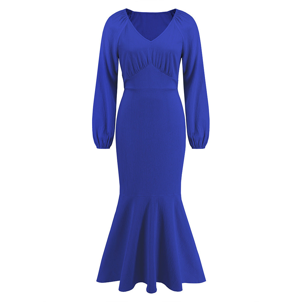 Women's Fashion Temperament V-neck Long Sleeve Dress