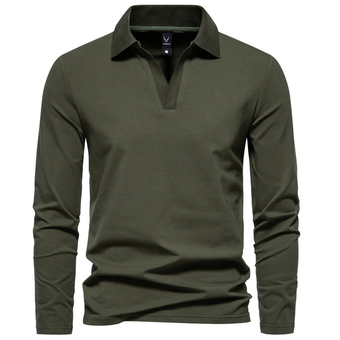 Retro Lapels Solid Color T-shirt Men's Fashion Long Sleeve Polo Shirt Bottoming Casual Top