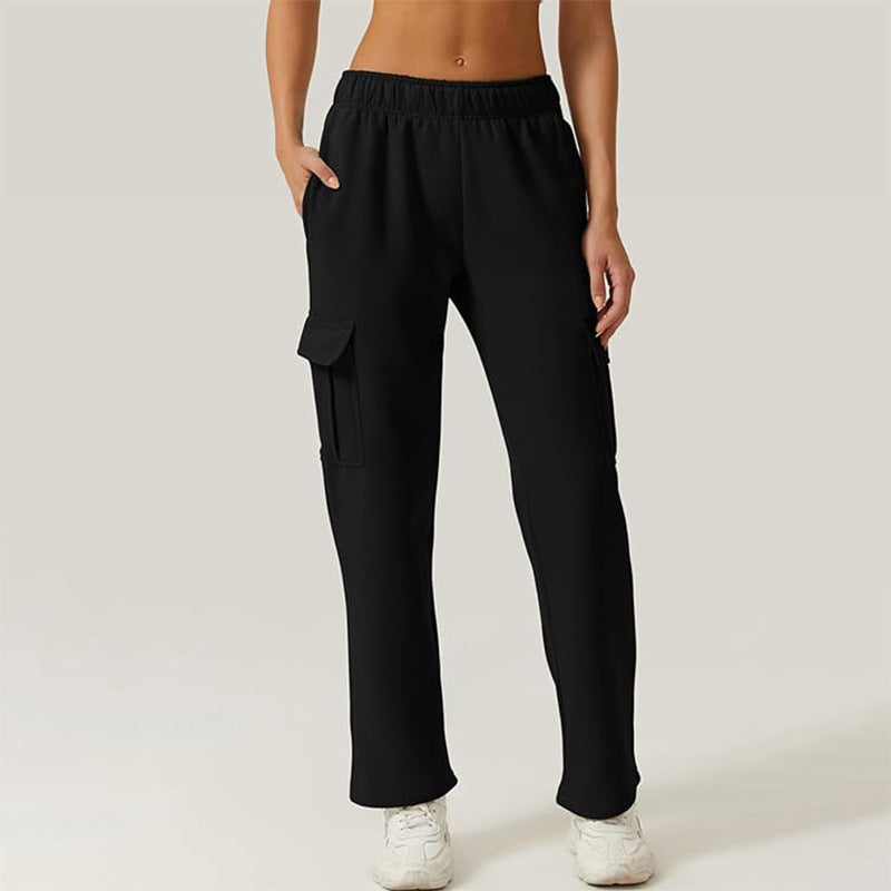 Pocket High Waist Elastic Jogging Trousers