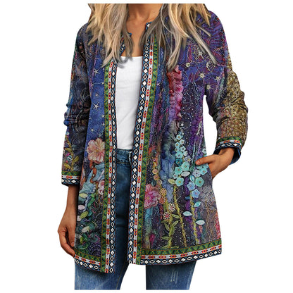 Women's Printed Long-sleeved Coat Cardigan