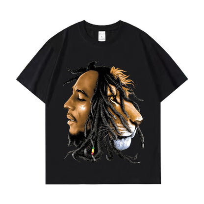 Dreadlocks Lion Printing Washed Distressed T-shirt