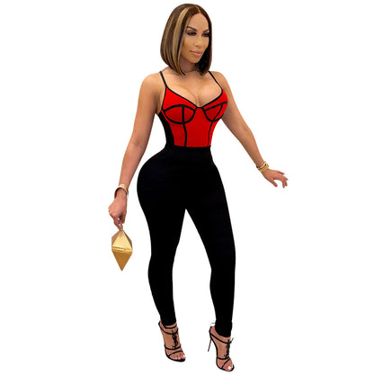 Women's Tight-fitting Jumpsuit With Suspenders