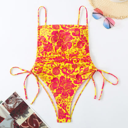 Vacation Style Drawstring Slimming Sexy One Piece Swimsuit