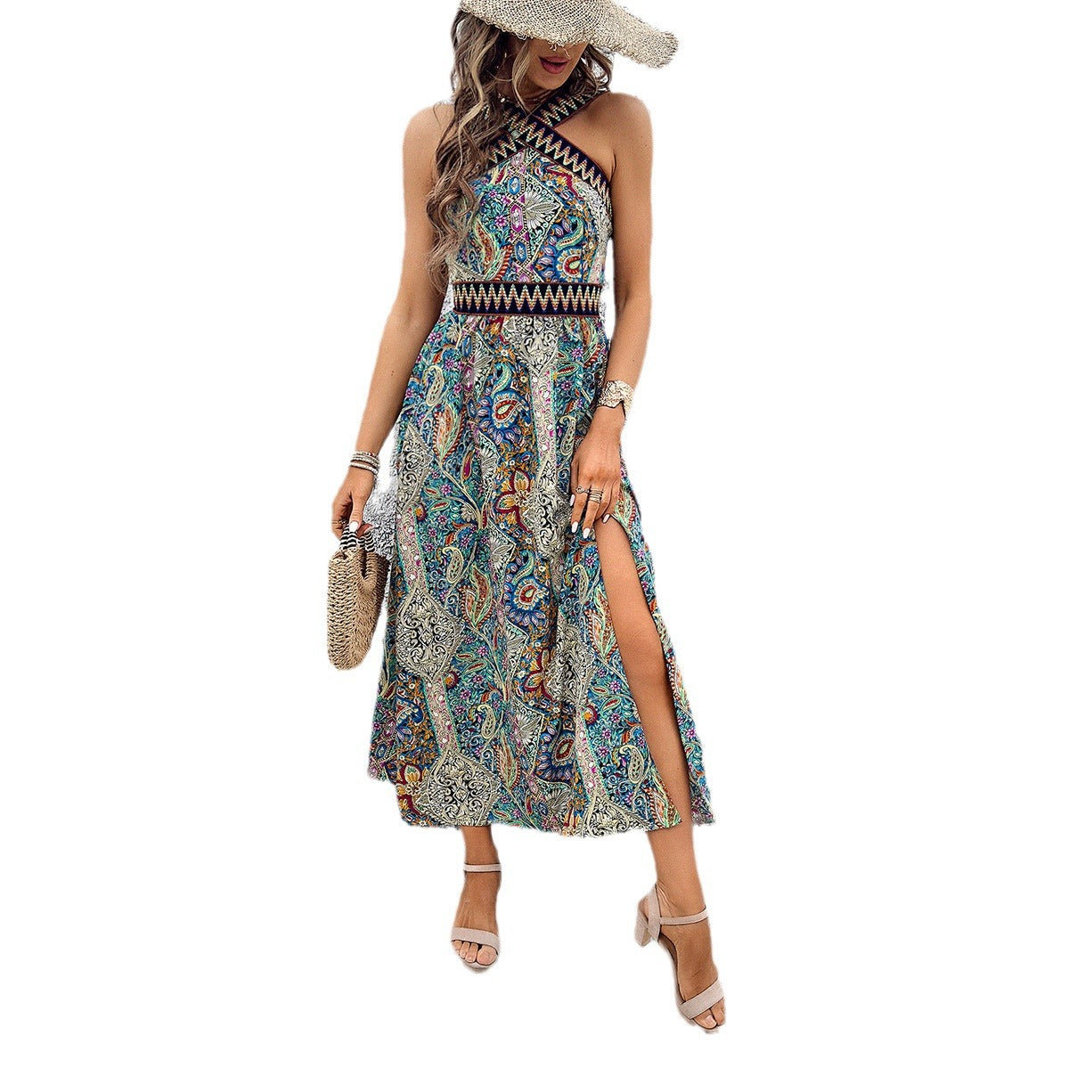 Women's Fashion Casual Holiday Floral Print Split Dress