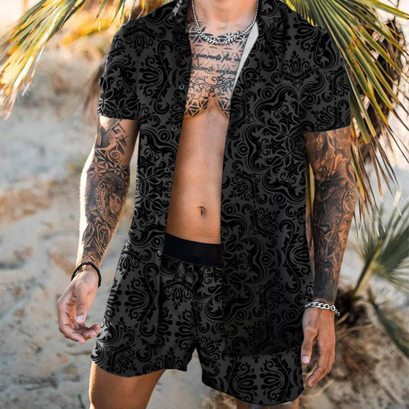 Men's Shirt Casual Loose Short Sleeves Shorts Beach Suit