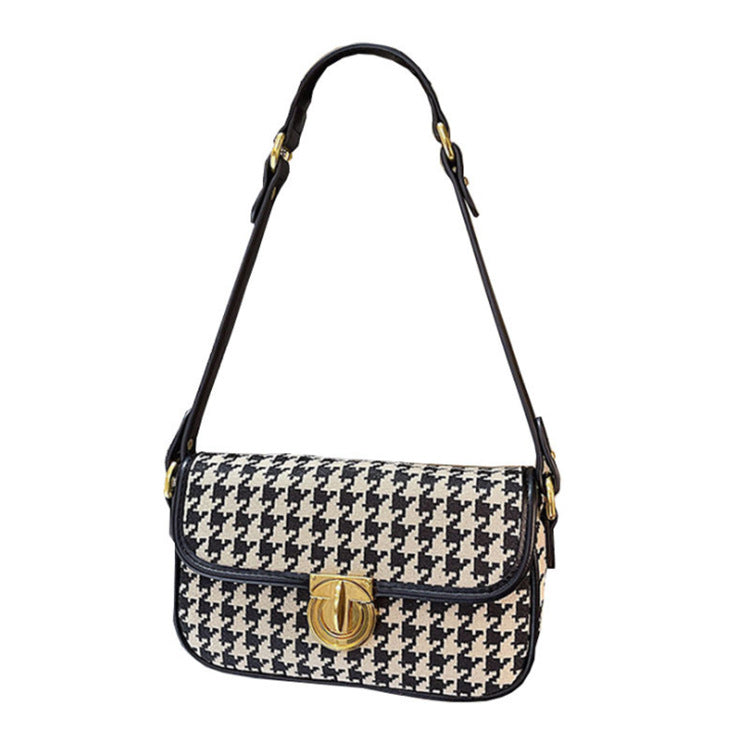 Women's Houndstooth One Shoulder Underarm Baguette Bag