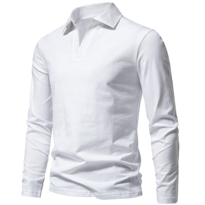 Retro Lapels Solid Color T-shirt Men's Fashion Long Sleeve Polo Shirt Bottoming Casual Top