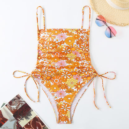 Vacation Style Drawstring Slimming Sexy One Piece Swimsuit