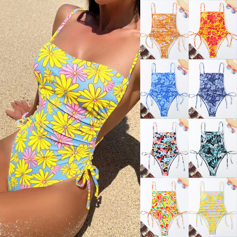 Vacation Style Drawstring Slimming Sexy One Piece Swimsuit