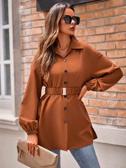 Single Breasted Belt Shirt Coat Women