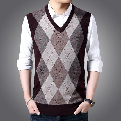 Factory Direct Sales Winter Wool Knitted Vest Middle-aged And Elderly Men's Thickened Sweater