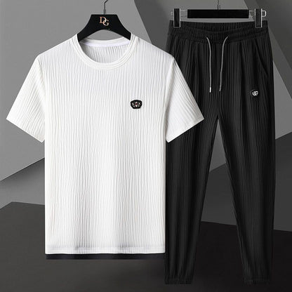 Men's Fashion Casual Exercise Quick-drying Short Sleeve Trousers Suit