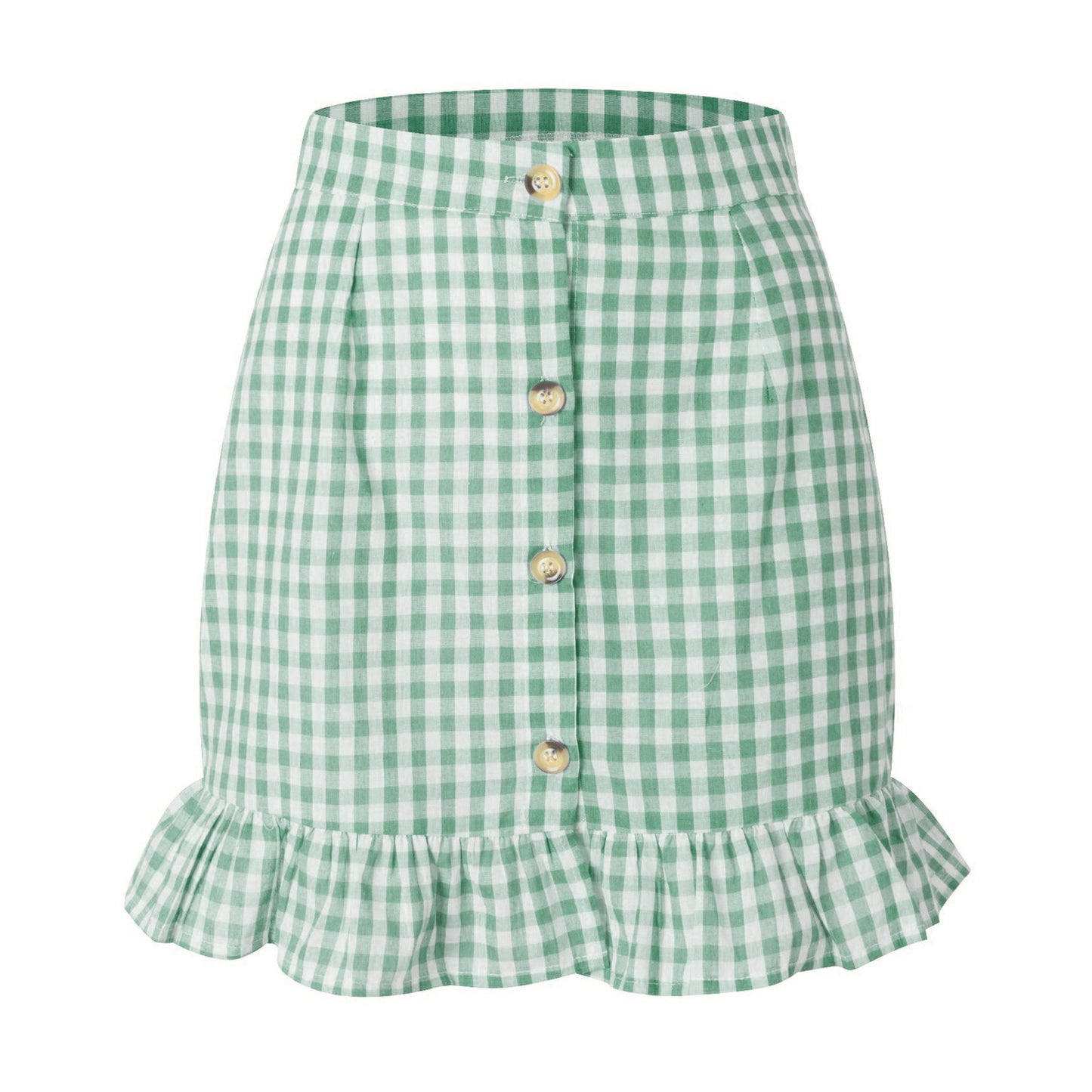 Women's Plaid Lotus Leaf Skirt High Waist