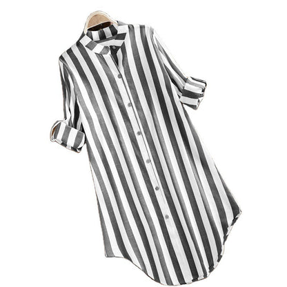 Striped Long Sleeve Shirt Leisure Plus Size