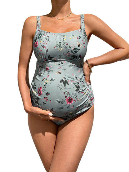 Printed Pregnant Women's One-piece Swimsuit Women's High Waist Sling