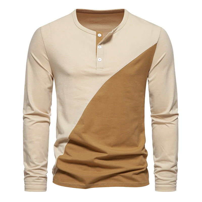 Men's Color Matching Long-sleeved T-shirt European And American