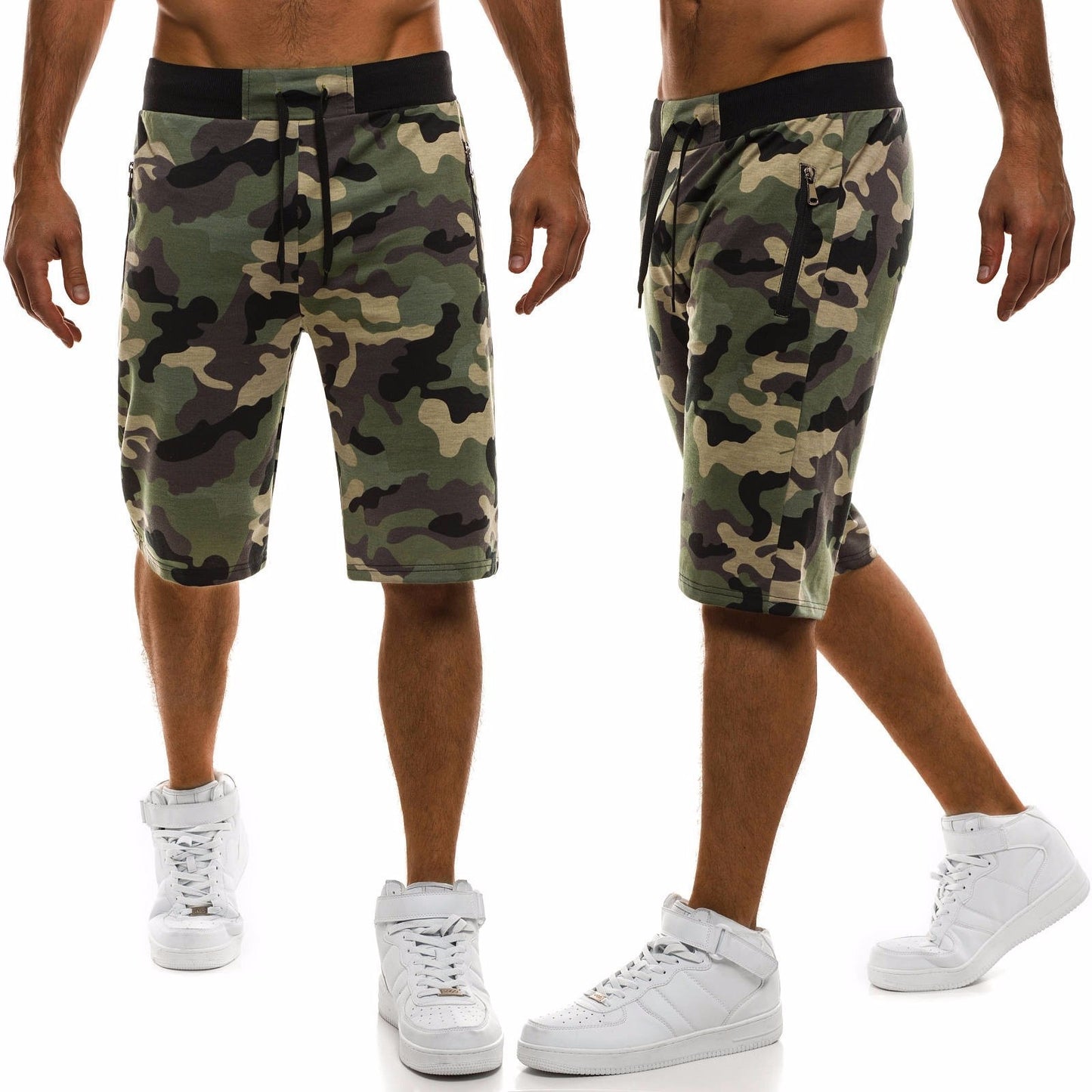 Shorts Sports Fitness Five-Point Pants Tether Zipper Shorts Straight Camouflage Beach Pants Men - Glamour Gale