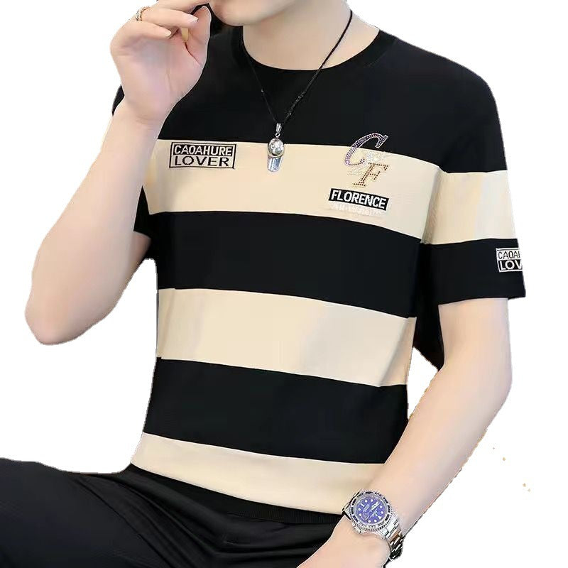 Thin Short-sleeved T-shirt Male Striped T-shirt Youth Men's Clothing