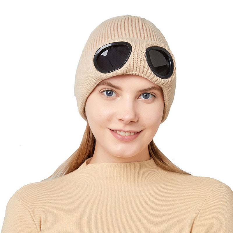 Warm Knitted Woolen Hats With Windproof Glasses