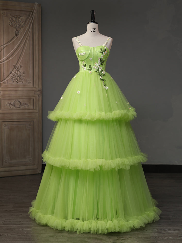 New Style Green Forest Series Fluffy Evening Dress