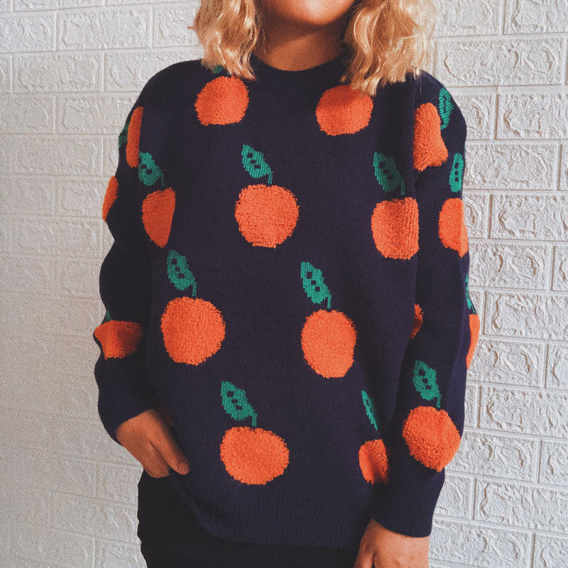 Casual Orange Round Neck Long Sleeve Knitted Pullover