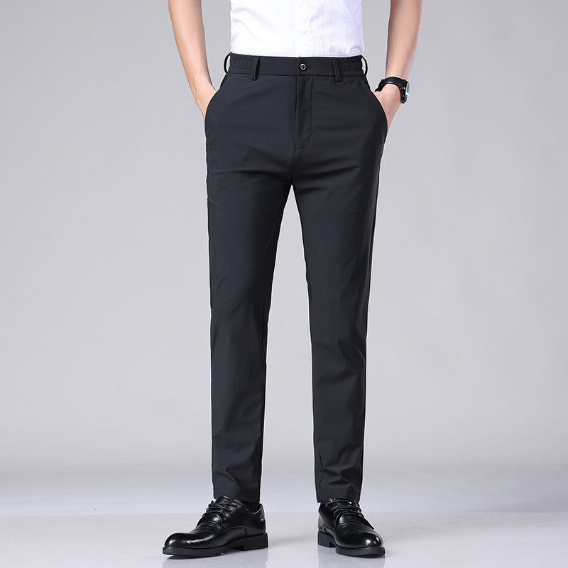 Ice Silk Draping Suit Pants Men's Summer Thin High Elastic