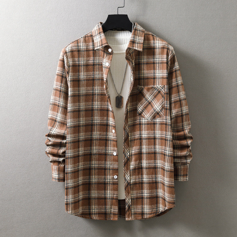 Fashion Casual Plaid Shirt Korean Style Loose Men's Long Sleeve Shirt