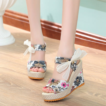 Sandals Women Wedge Heel Lace Lace High Heel Women Shoes