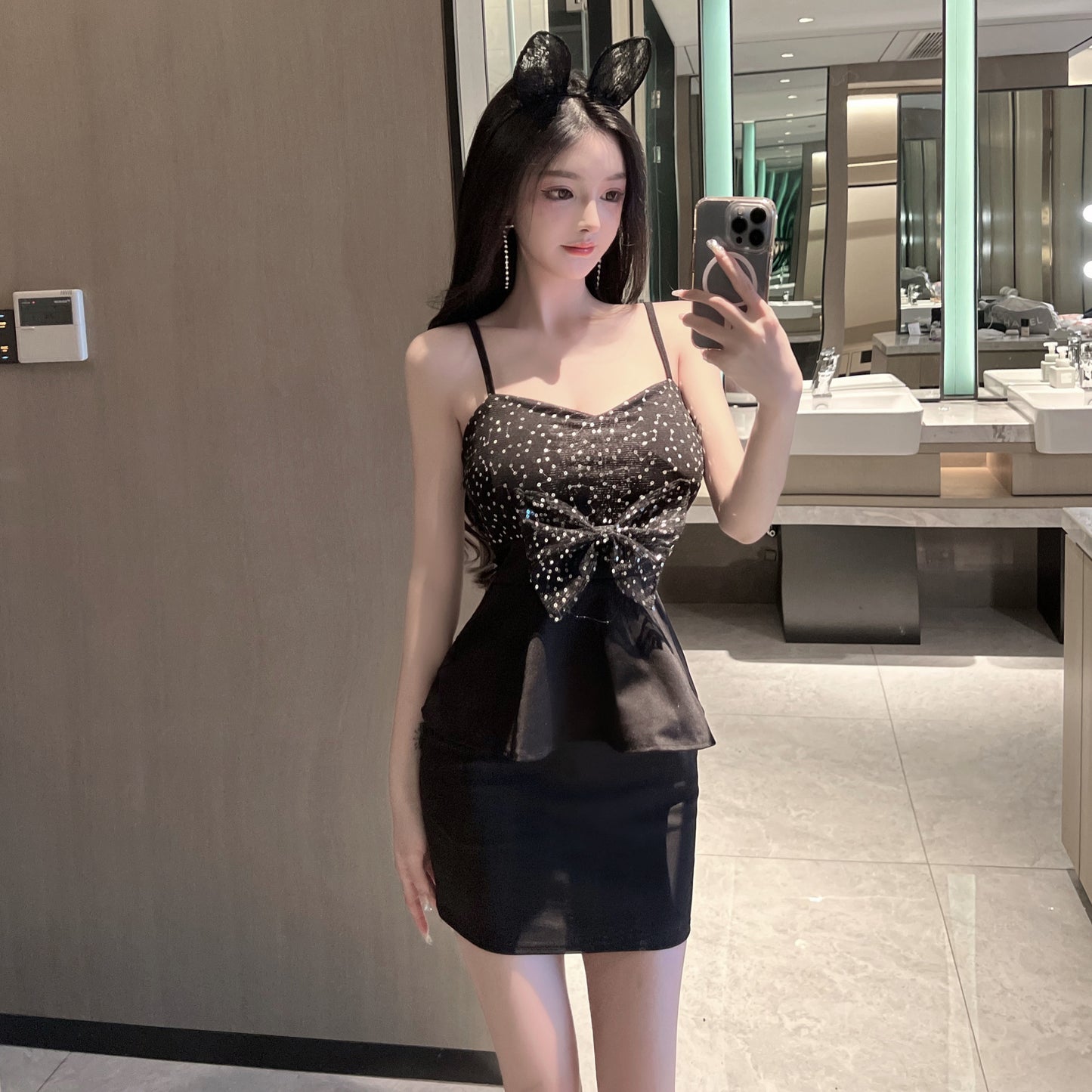 Fashion New Women's Sequin Bow Splice Dress