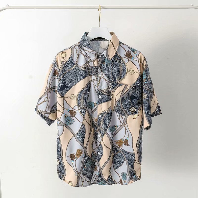 Casual Loose Half Sleeve Shirt Printed Men's Top