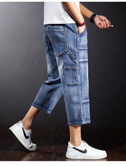 Seven Points Denim Shorts Men Straight Loose Over The Knee Medium Pants Fat Guy Pants - Glamour Gale